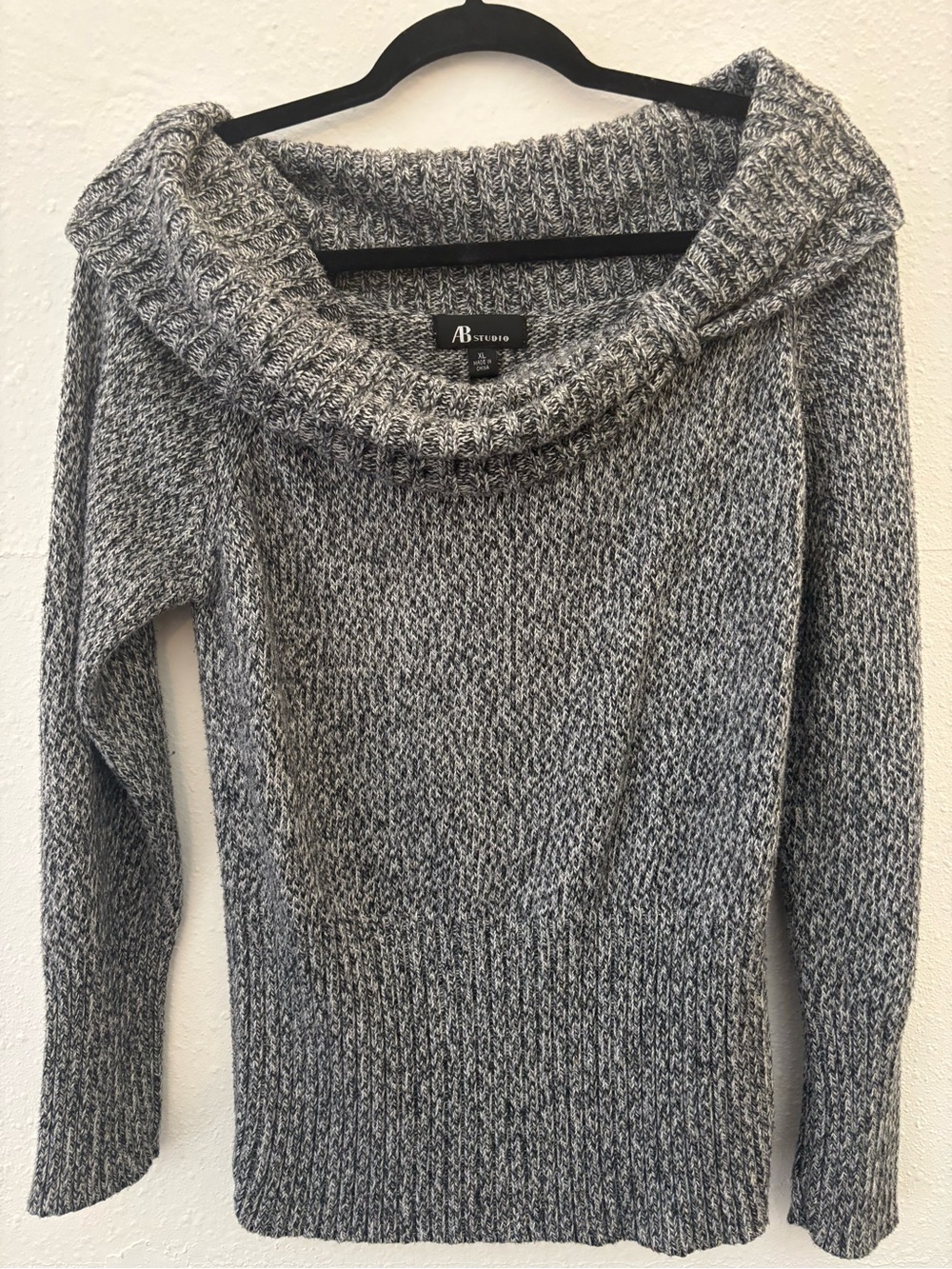 AB Studio Gray Marled Cowl Neck Sweater